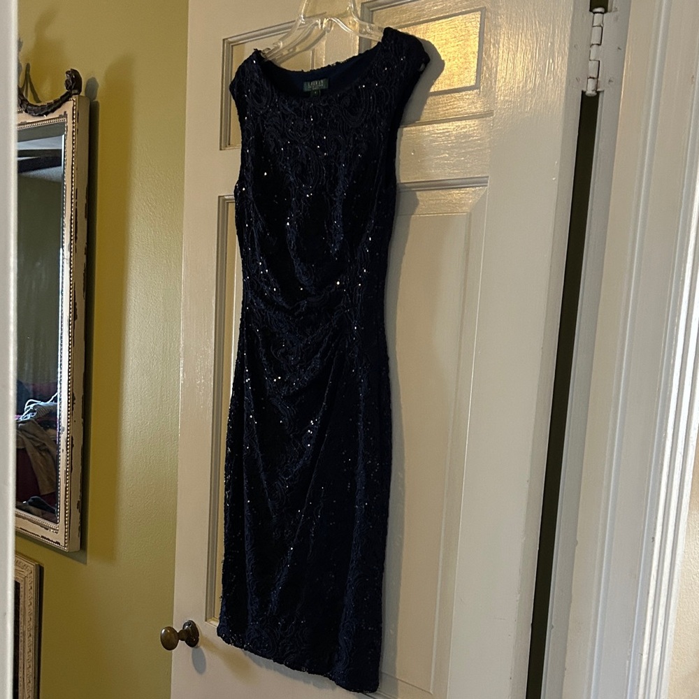 Ralph Lauren Navy Sequin Midi Dress